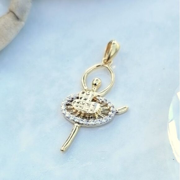 CLEARANCE 14k Gold Diamond Ballerina Dancer Pendant - Picture 2 of 10